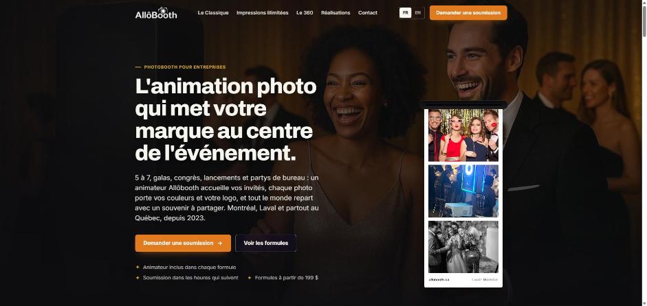 Capture du site Allôbooth réalisé par WEBMINDS