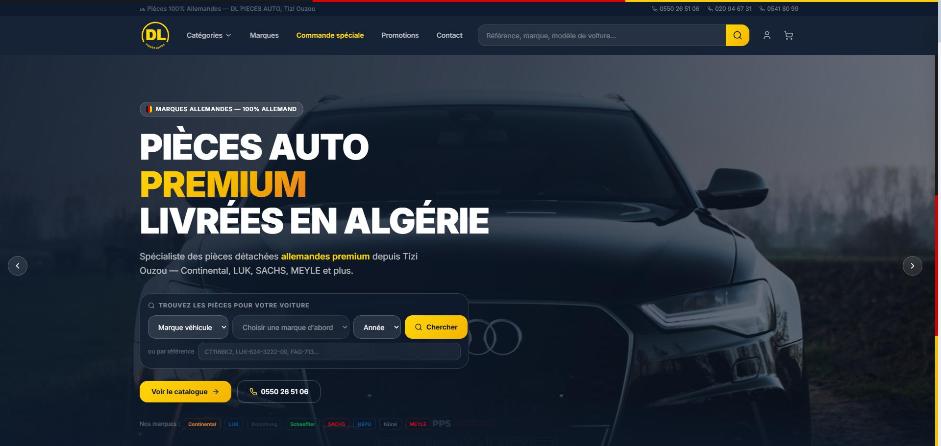 Capture du site DL Pièces Auto réalisé par WEBMINDS